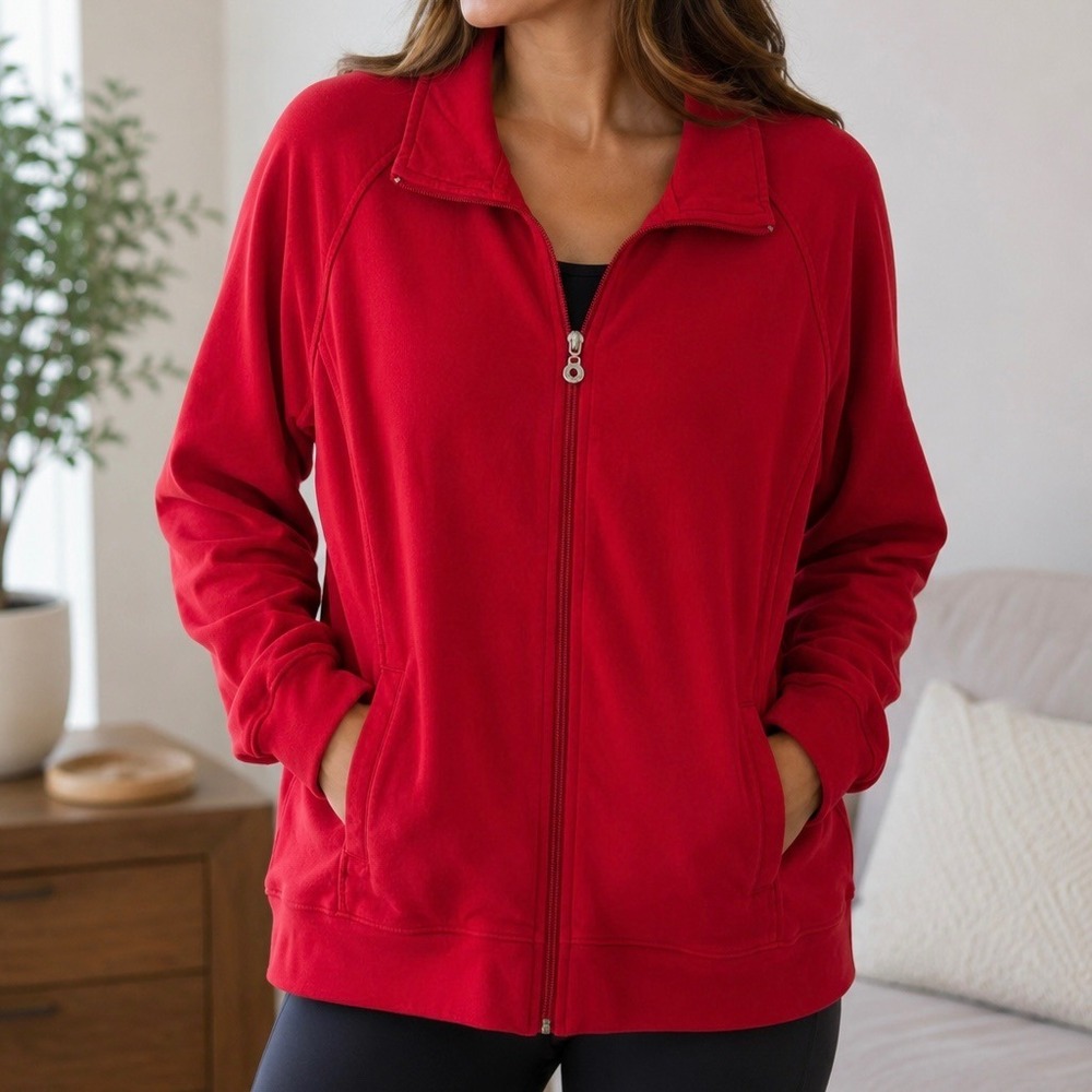 Catalina Women's Full Zip Active Jacket Red Lightweight Athletic Layer XL Sporty
